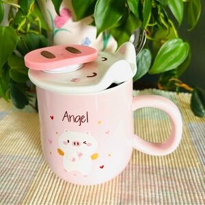 Kawaii Japanese Pig Mug With Lid, Spoon & Popsocket Handle